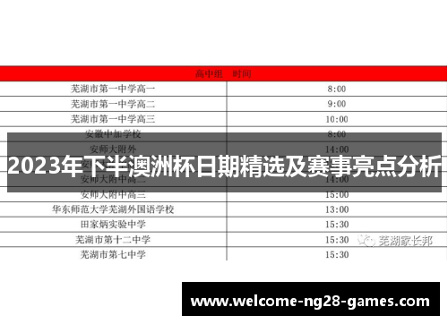 2023年下半澳洲杯日期精选及赛事亮点分析
